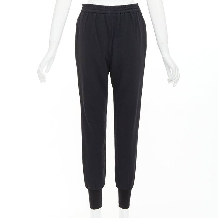 STELLA MCCARTNEY black cotton rib trim ruched back jogger pants IT36 XXS
