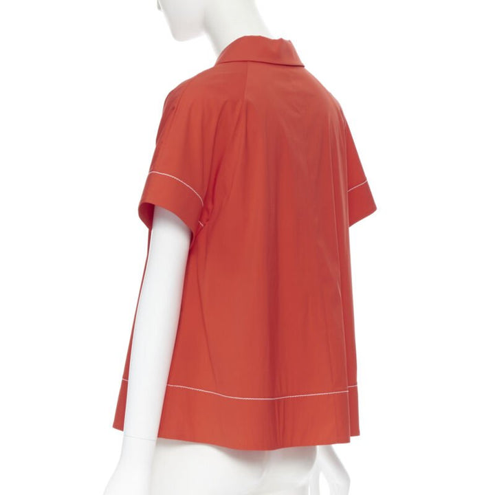 PIAZZA SEMPIONE red cotton blend white overstitch babydoll blouse top IT38