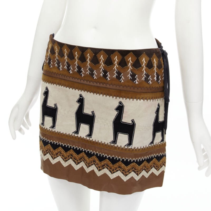 rare D&G DOLCE GABANNA Native American aboriginal aztec suede mini skirt S