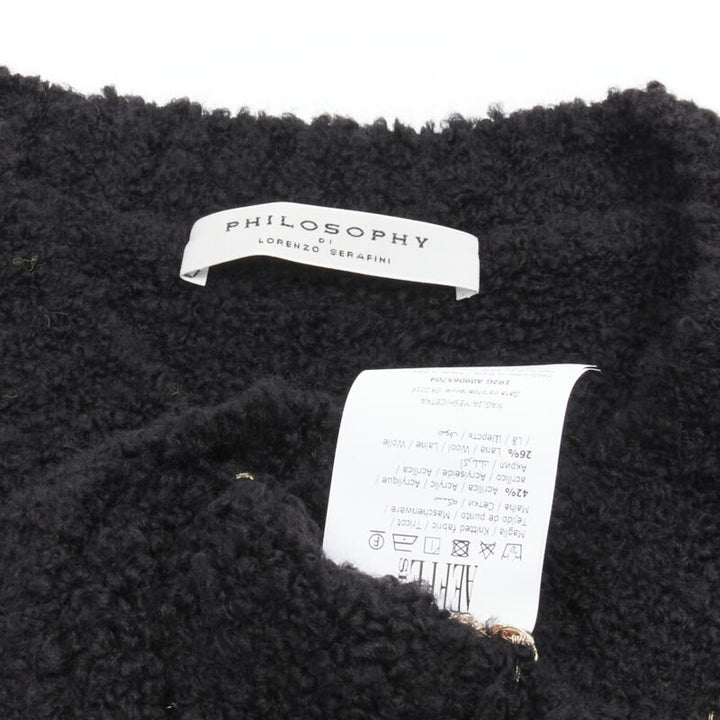 PHILOSOPHY DI LORENZO SERAFINI gold lattice sheer black slouchy sweater top IT38