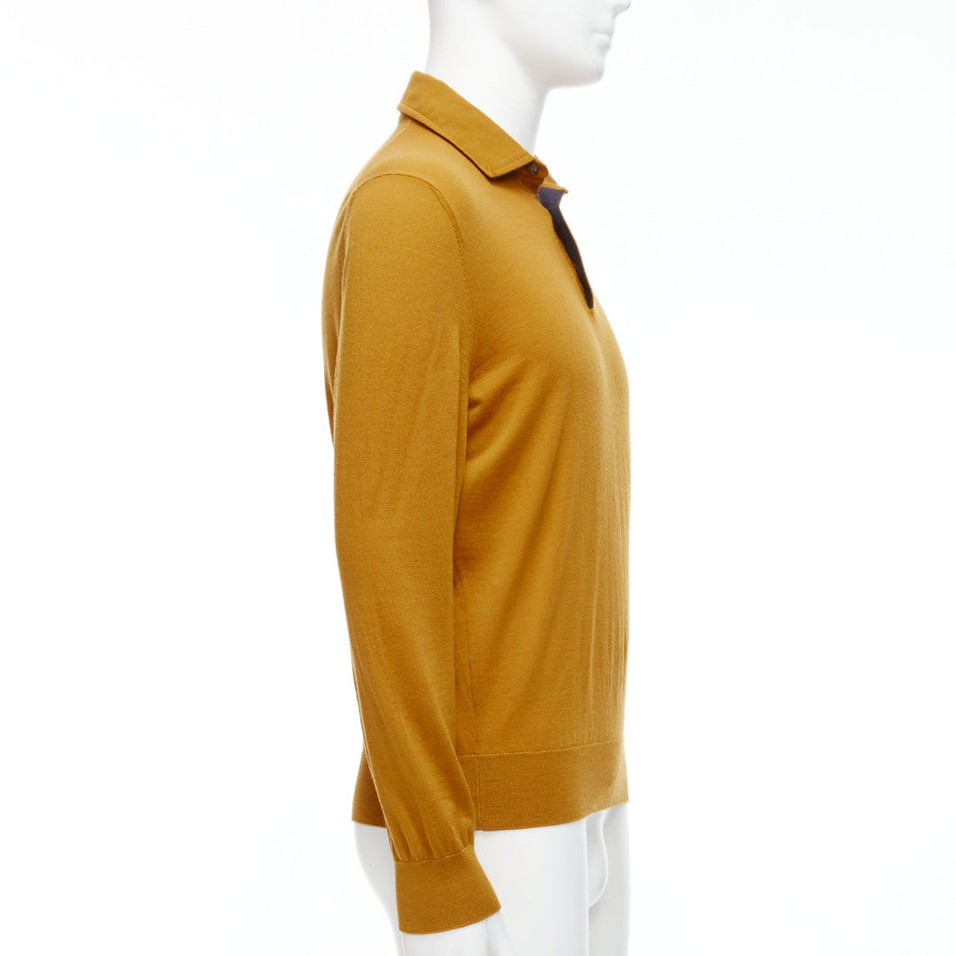 ERMENEGILDO ZEGNA wool cashmere mustard yellow knit polo sweater IT50 L