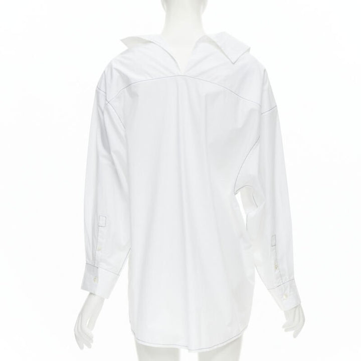 MARNI white cotton blue stitching deconstructed collar oversized shirt IT36 XS