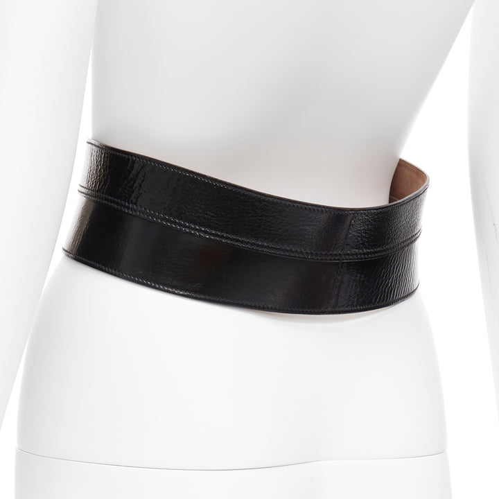 DOLCE GABBANA black patent leather panelled corset obi waist belt 75cm