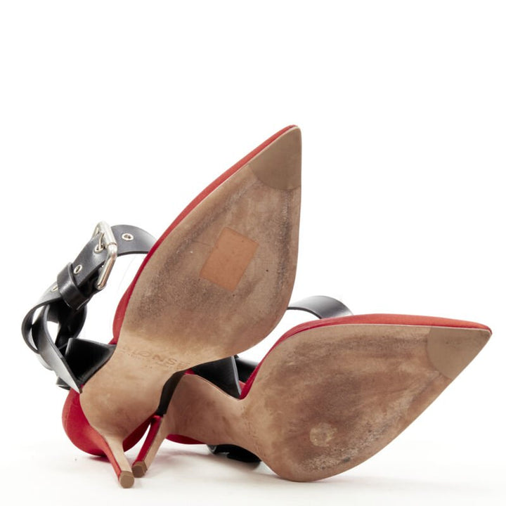 MONSE Runway red satin black punk ankle strap pump EU39