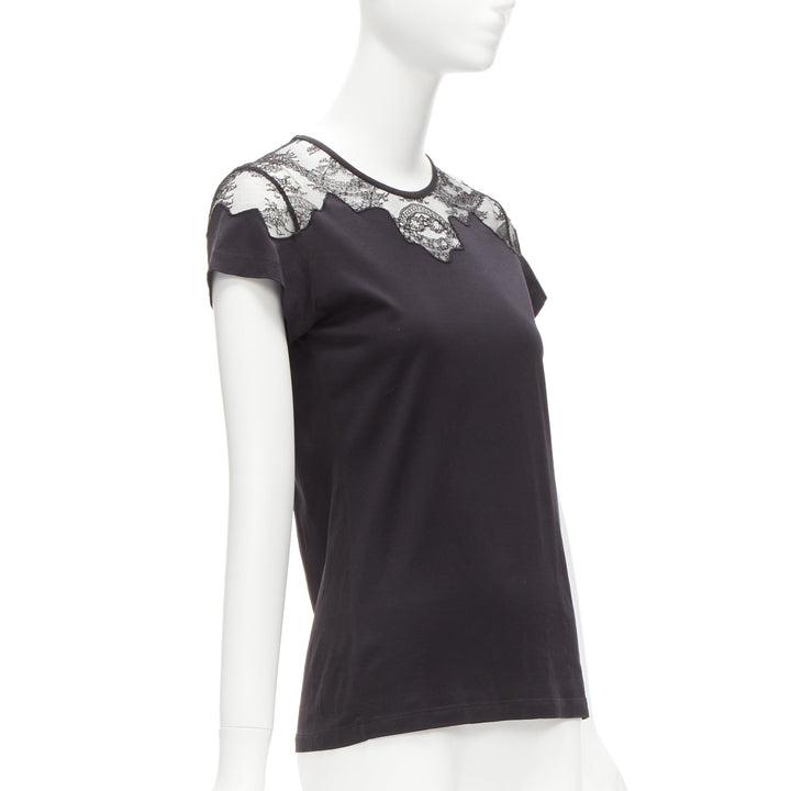 BALENCIAGA T'S 2008 black lace shoulder insert black tshirt top FR38 M