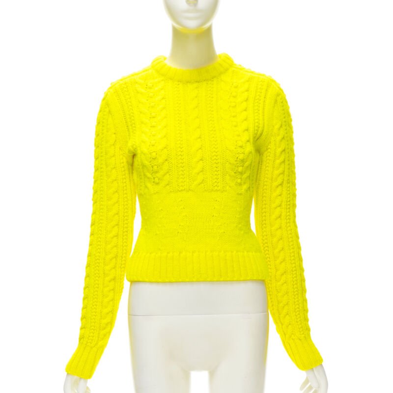PHILOSOPHY DI LORENZO SERAFINI 100% wool yellow fitted cable knit sweater IT40 S