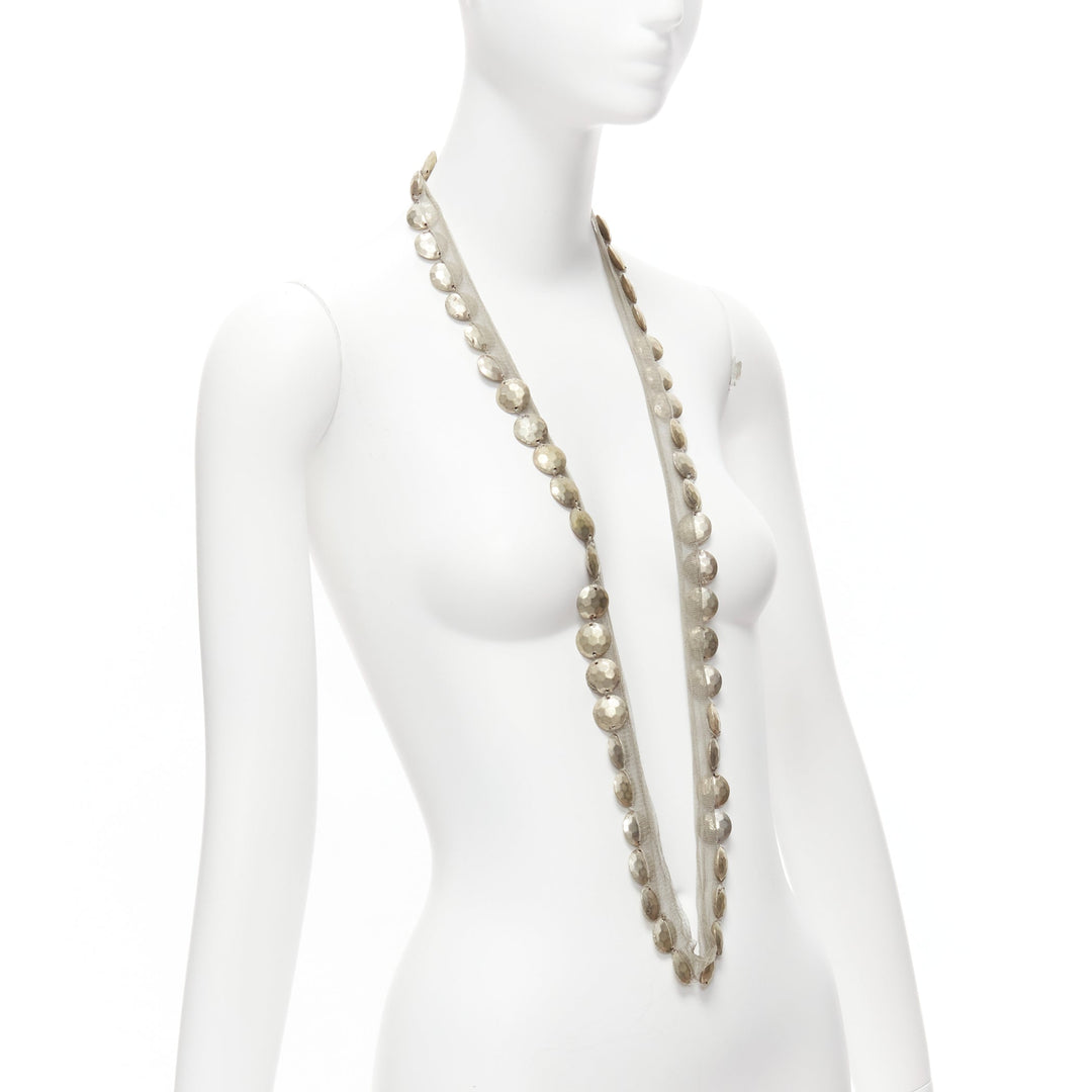 LANVIN ALBER ELBAZ gold hammered coins mesh ribbon embellished long necklace