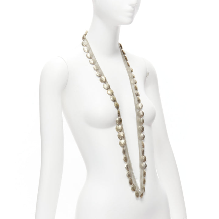 LANVIN ALBER ELBAZ gold hammered coins mesh ribbon embellished long necklace