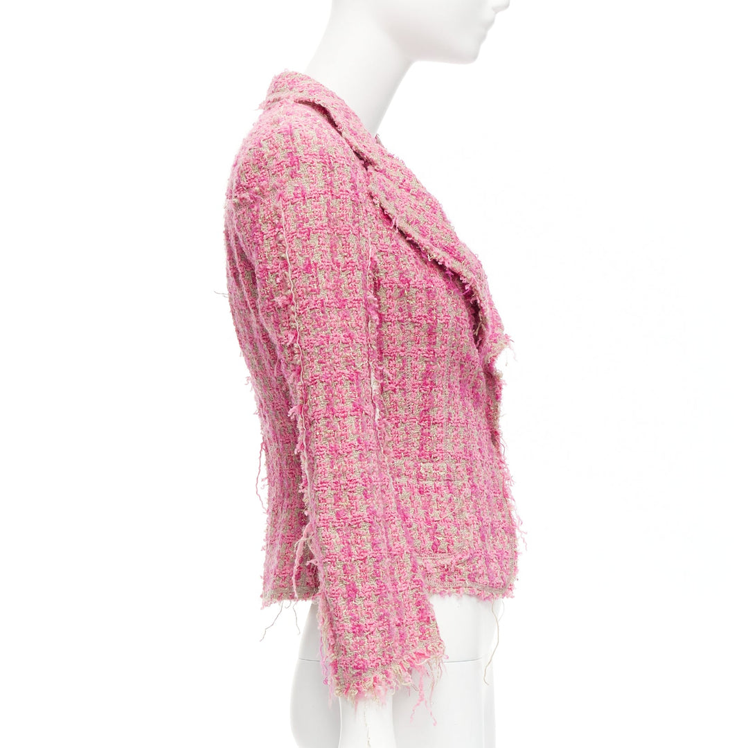 JUNYA WATANABE 2008 pink distressed tweed fitted cropped jacket S