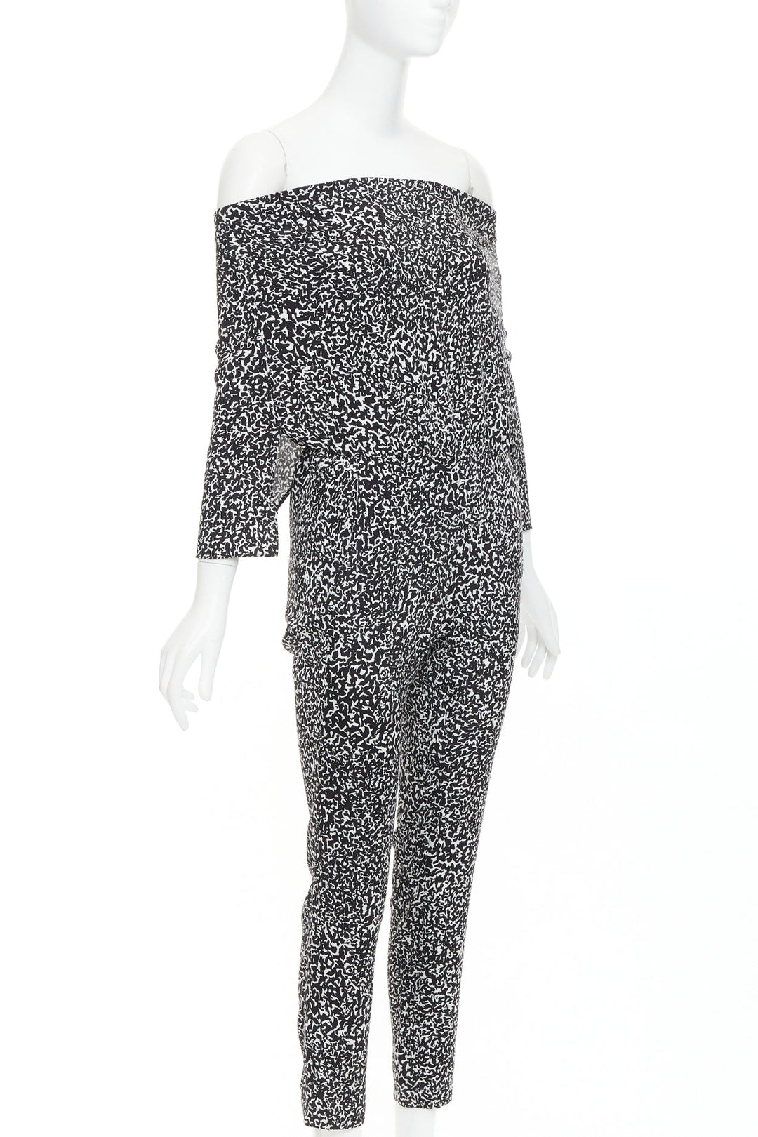 DEREK LAM 10 CROSBY black white silk blend geometric strapless jumpsuit US0 XS