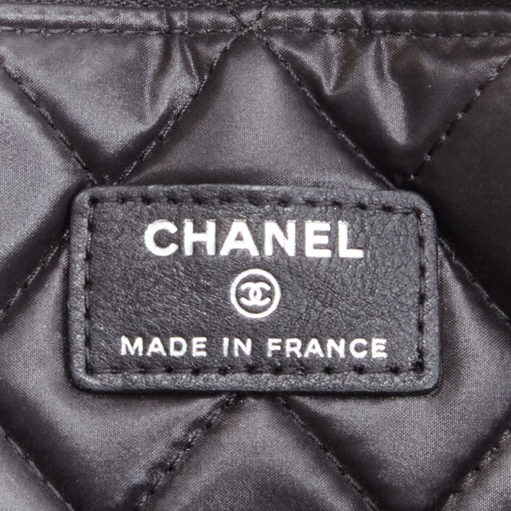 CHANEL Large Boy O Case black quilted leather chain trim flat pouch clutch bag