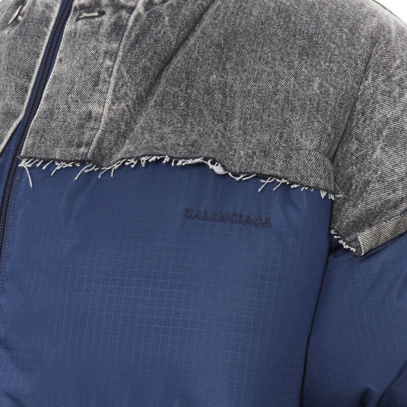 BALENCIAGA Demna 2018 Fake Layering navy washed denim down puffer jacket S