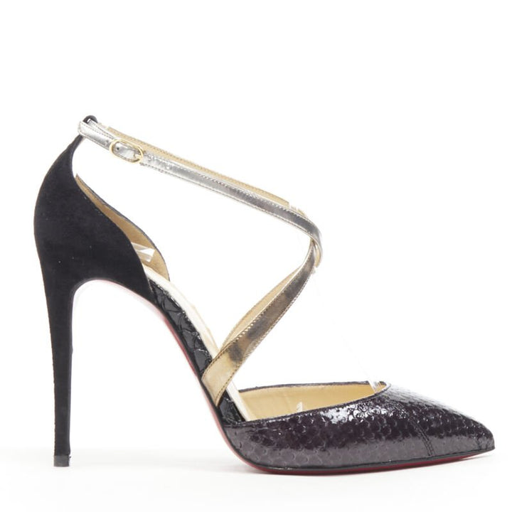 CHRISTIAN LOUBOUTIN Cross Blake black leather metallic cross strap pump EU36