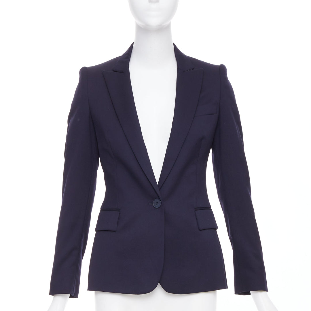 STELLA MCCARTNEY navy wool flap pocket single breasted blazer IT34 XXS
