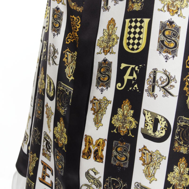 VERSACE Virtus Alphabet black gold Barocco Medusa button silk shirt IT42 M