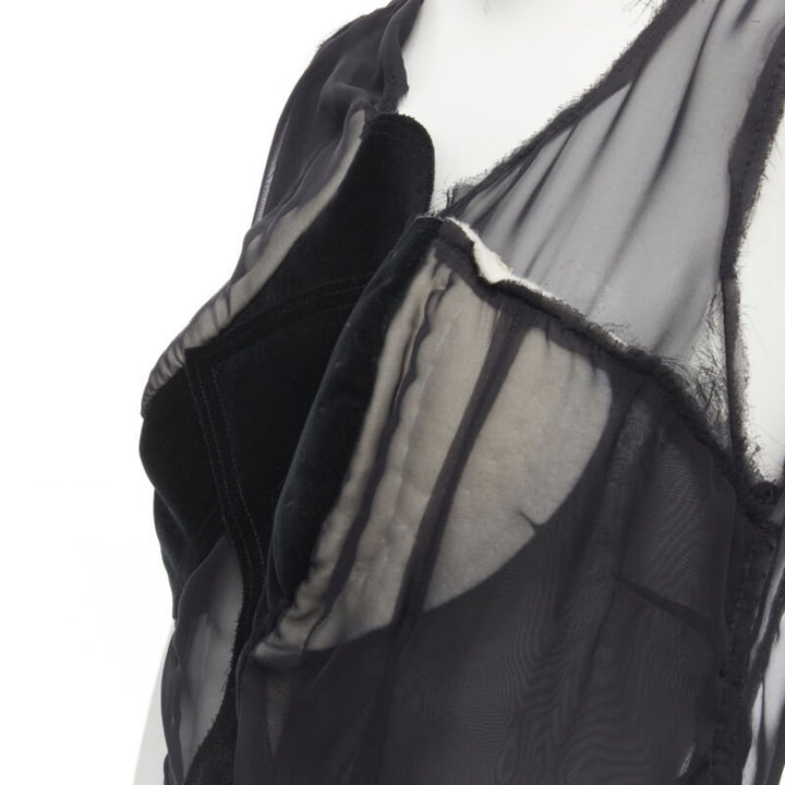 COMME DES GARCONS 2009 black sheer velvet patchwork bumps raw sleeveless vest M