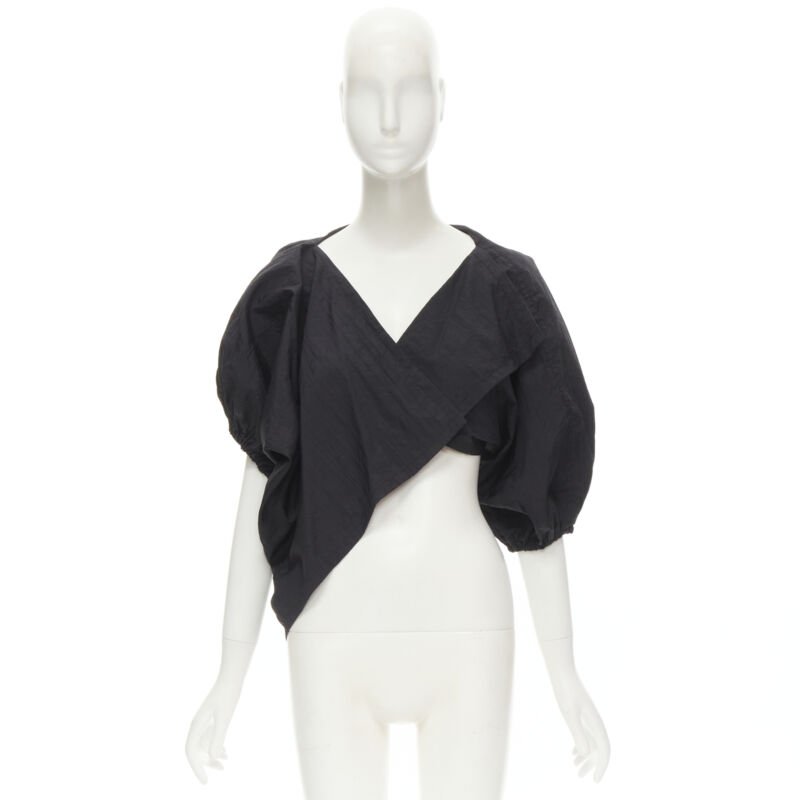 COMME DES GARCONS 1980's Vintage black crinkled nylon twist back shrug jacket
