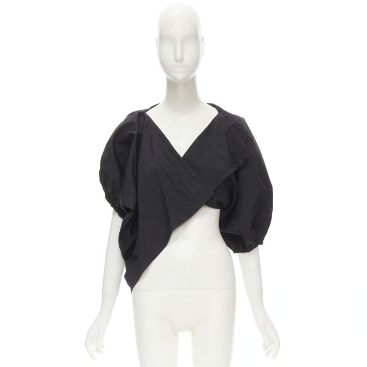 COMME DES GARCONS 1980's Vintage black crinkled nylon twist back shrug jacket