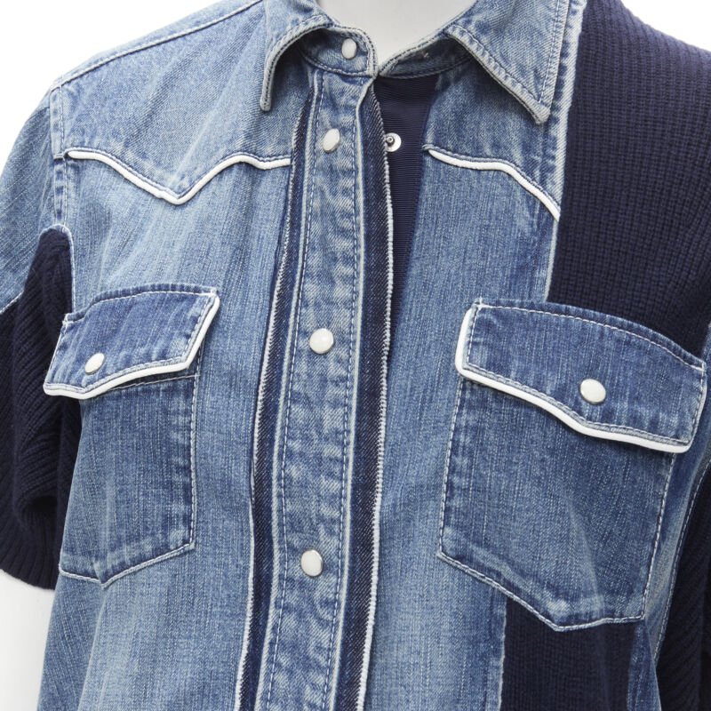 SACAI 2018 washed denim knit insert belted skirt dress JP3 L