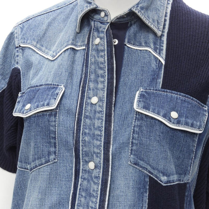 SACAI 2018 washed denim knit insert belted skirt dress JP3 L