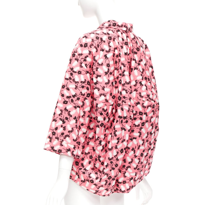 MARNI 100% cotton pink black white feather print boxy shirt IT38 XS