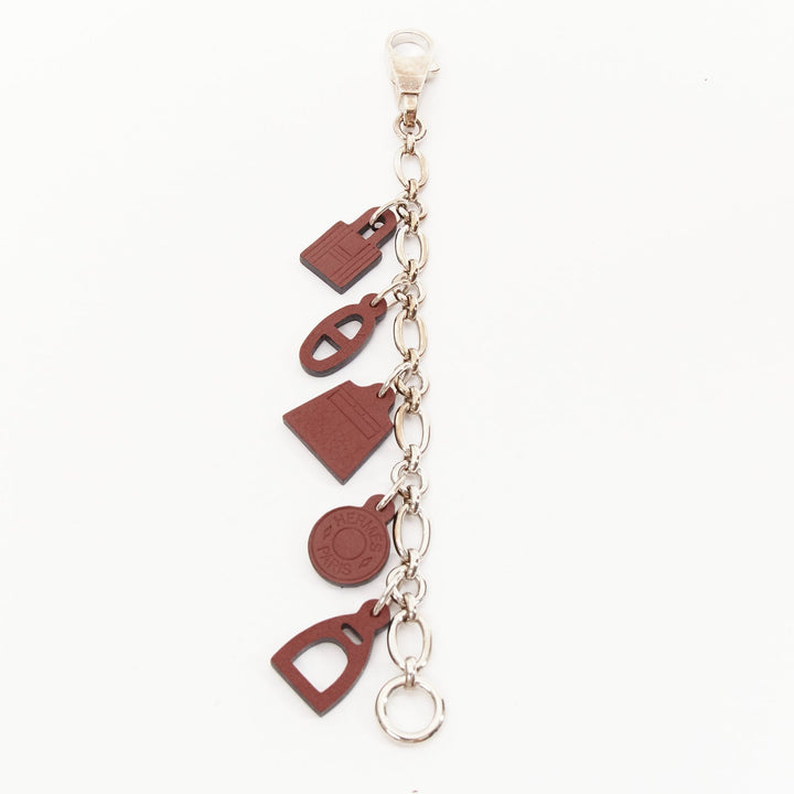 HERMES Breloque Olga Amulet dark brown leather charms silver bag chain