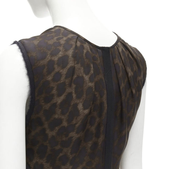 GIAMBATTISTA VALLI silk brown black ombre leopard gathered neck vest IT38 XS