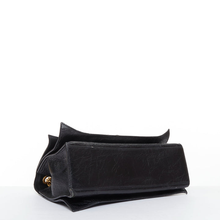 BALENCIAGA Crush Medum  black textured leather gold B chain flap shoulder bag