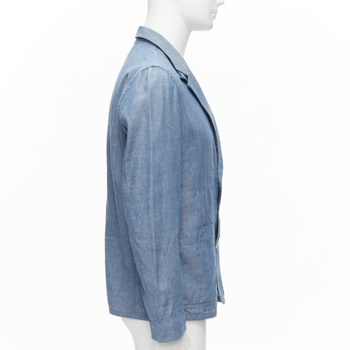 MAISON KITSUNE blue textured classic 3 pockets lightweight blazer jacket L