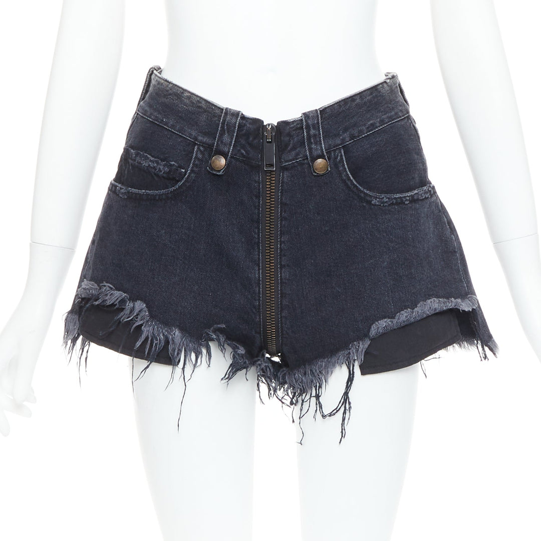 UNRAVEL PROJECT grey cotton ziparound cut off wide flared shorts 25"
