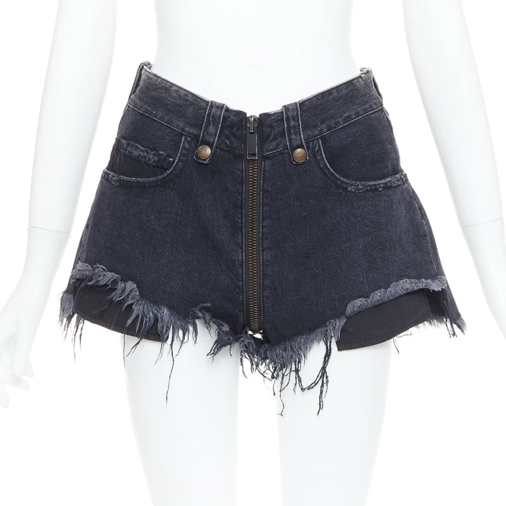 UNRAVEL PROJECT grey cotton ziparound cut off wide flared shorts 25"
