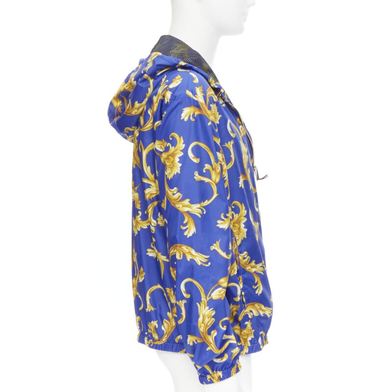 VERSACE blue gold Barocco Istante print nylon windbreaker jacket IT52 XL