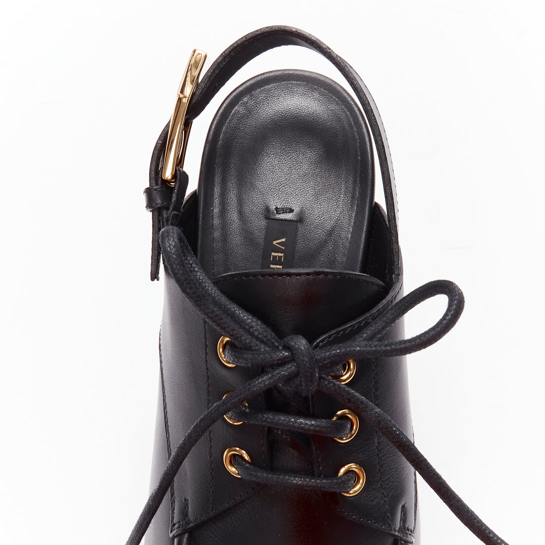 VERSACE black gold buckle sling back black 130mm platform loafer EU37