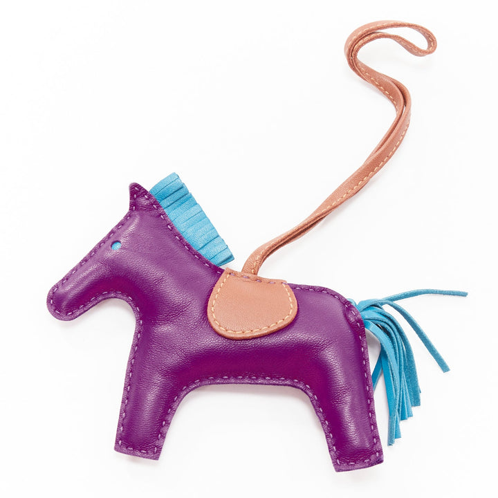 HERMES Rodeo PM purple leather brown trim fringed tail horse charm
