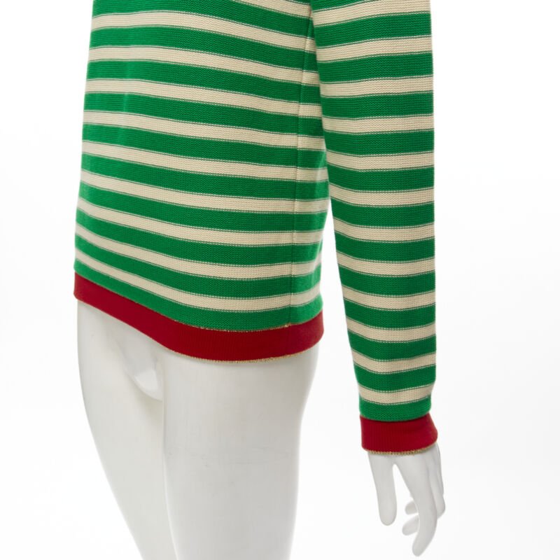 GUCCI Nautical sailor intarsia embroidery green beige striped sweater XS