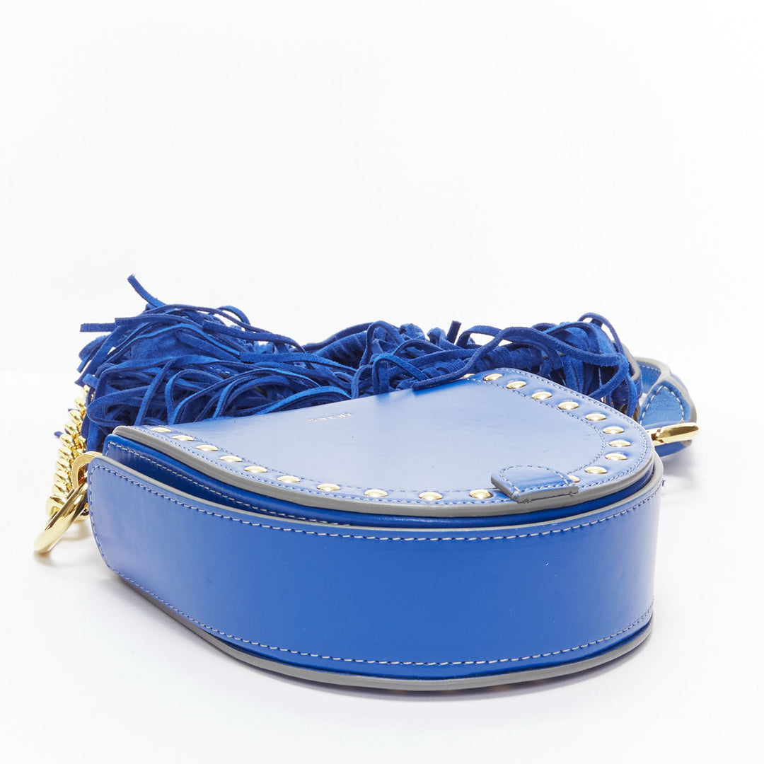 SACAI Horseshow cobalt blue leather suede fringe studs crossbody bag