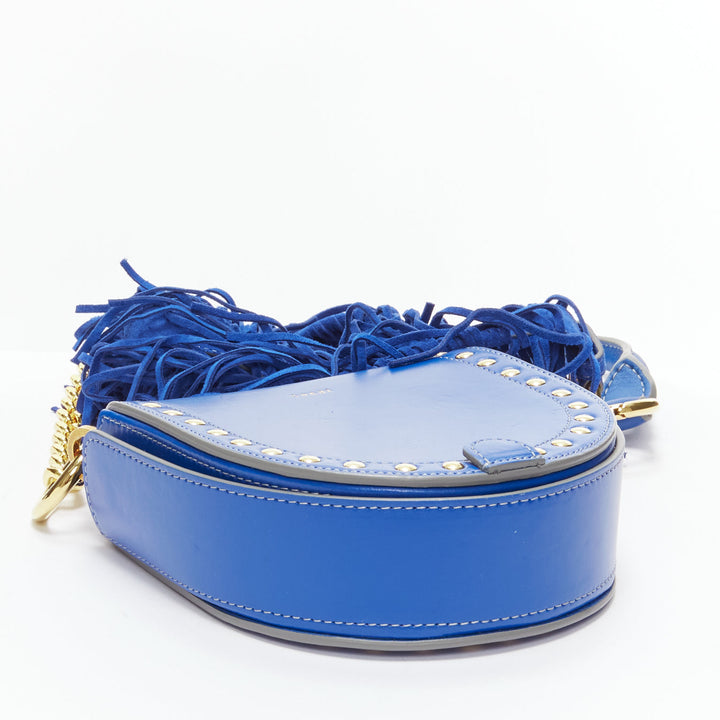 SACAI Horseshow cobalt blue leather suede fringe studs crossbody bag