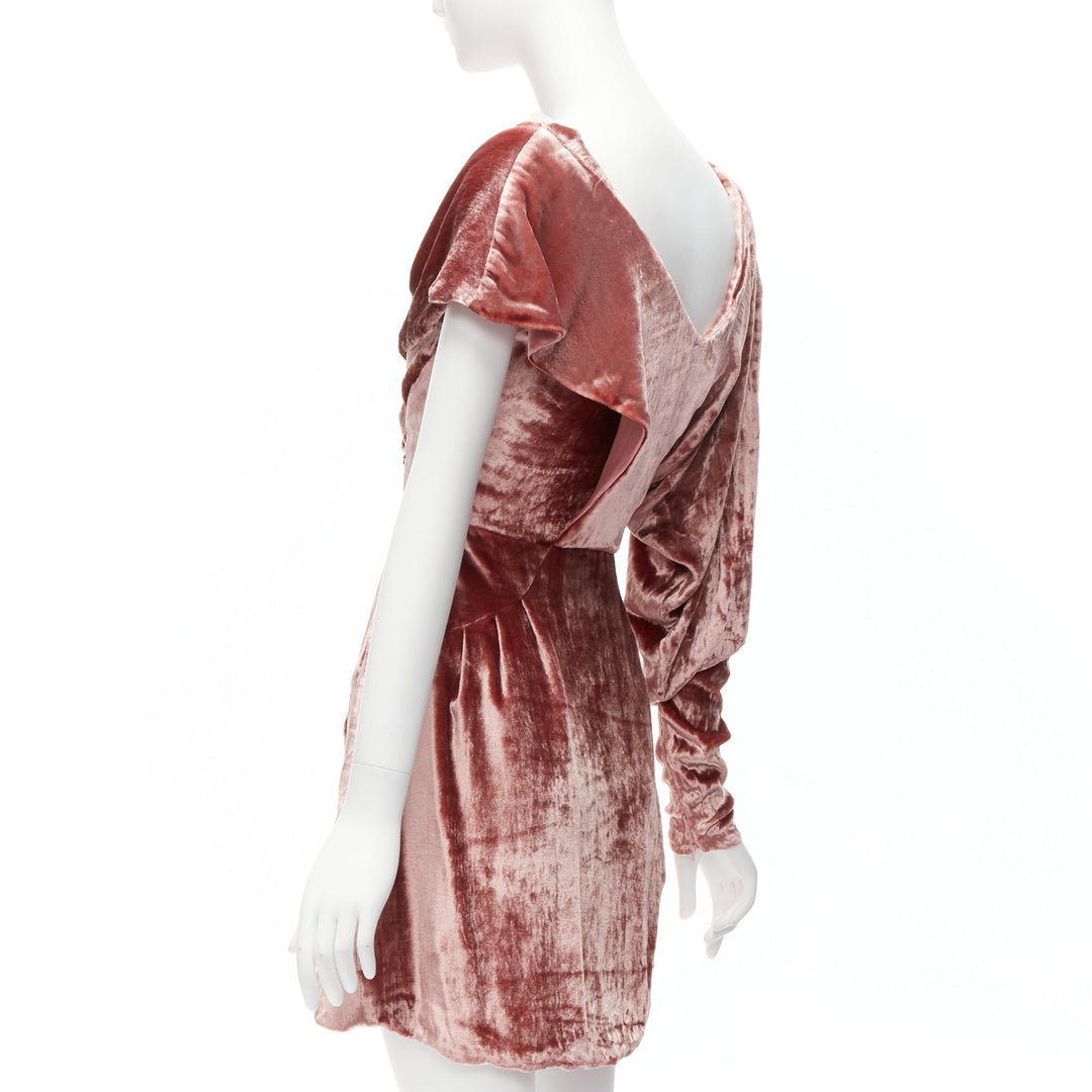 MICHAEL VAN DER HAM Runway pink velvet asymmetric wrap draped mini dress UK8 S