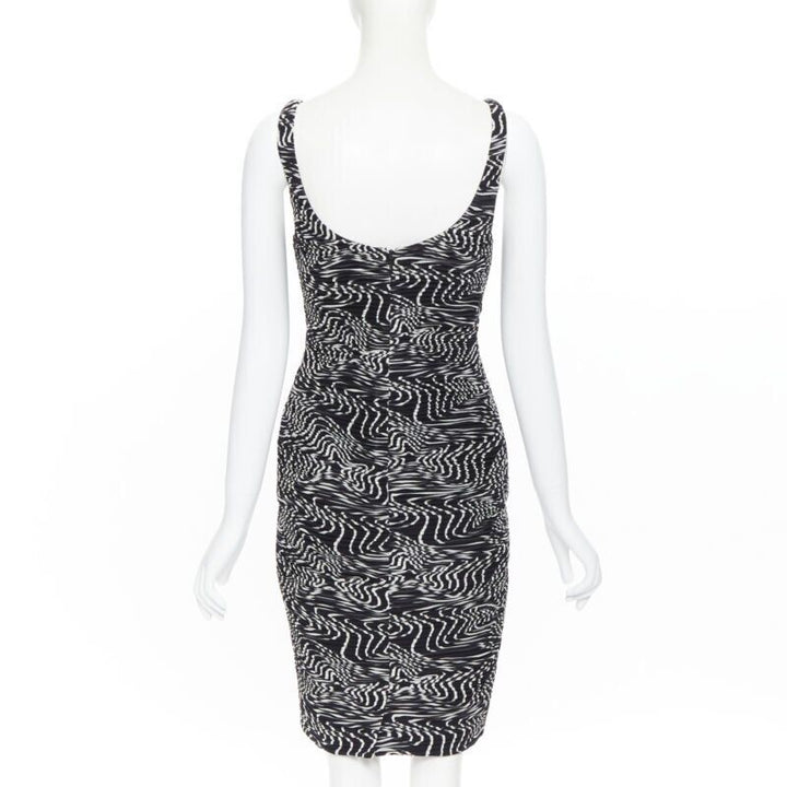 VERSACE 100% silk black white swirl print ruche pleated cocktail dress IT38 S