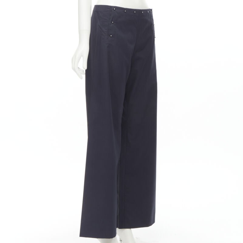 JEAN PAUL GAULTIER Vintage navy silver button wide leg nautical pants IT42 M