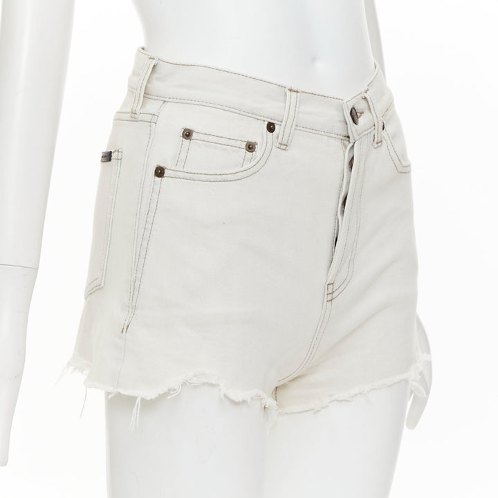 SAINT LAURENT 2021 light grey washed cotton distressed mini shorts 25"