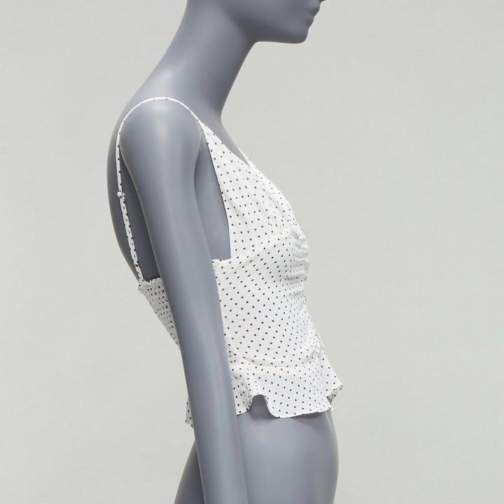 REFORMATION Hall white polka dot V neck retro ruched tank top US0 XS