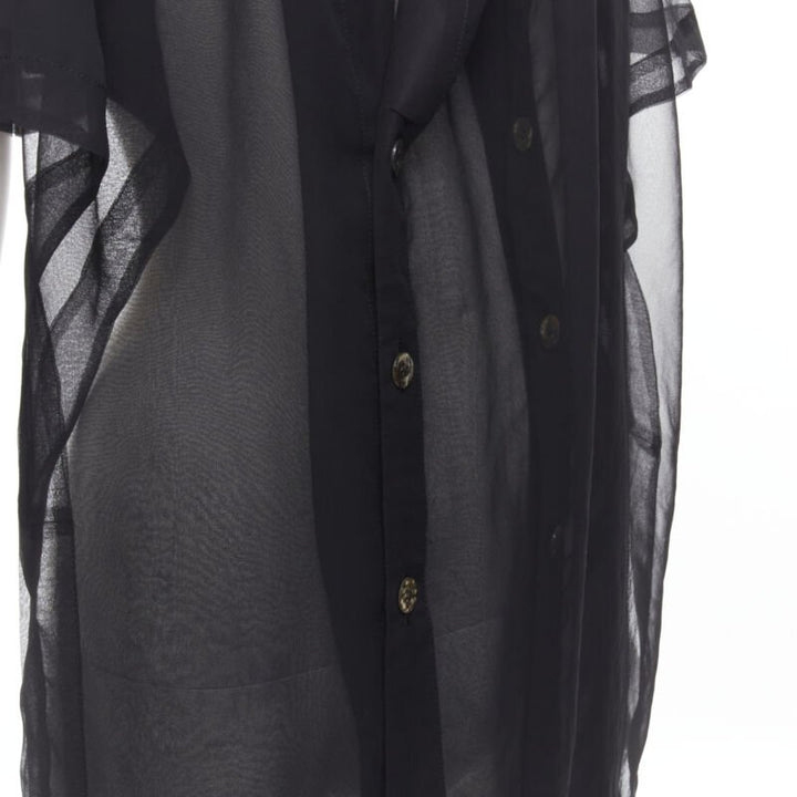 COMME DES GARCONS 1990 Vintage black sheer  deconstructed layered shirt S