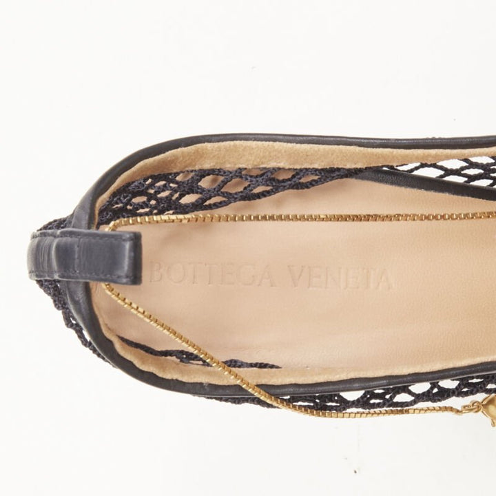 BOTTEGA VENETA DANIEL LEE black net mesh square toe gold chain heel  EU38.5