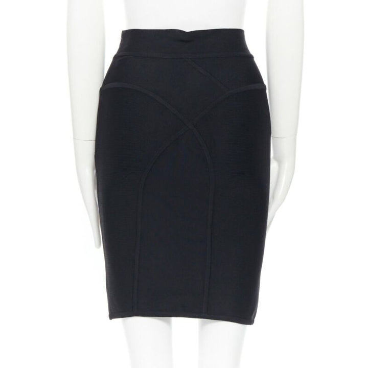 HERVE LEGER PARIS black body-conscious stretchable piping bandage pencil skirt S