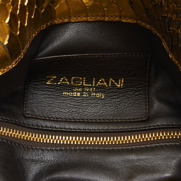 ZAGLIANI metallic gold scaled leather top handle duffel boston bag