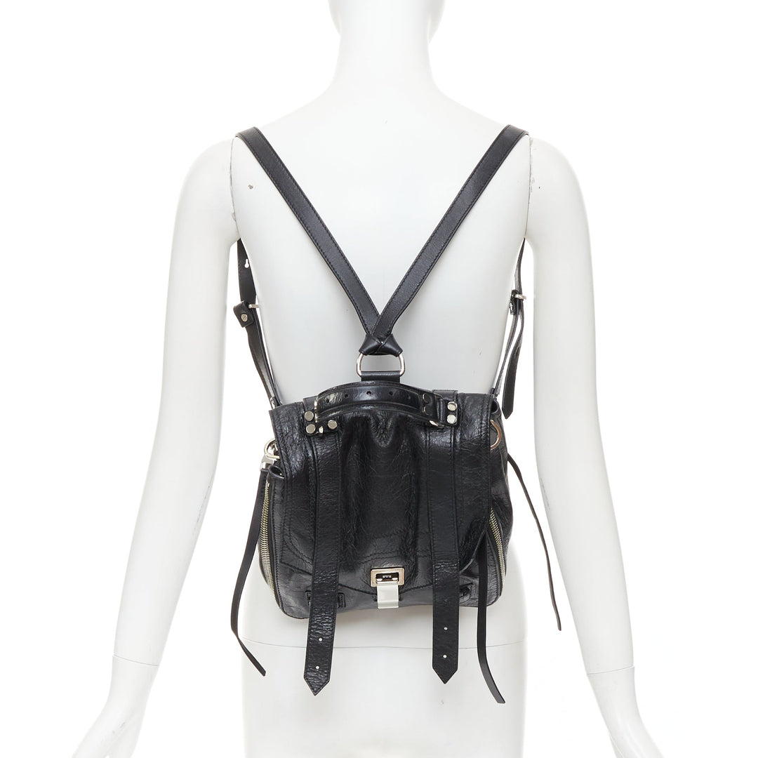 rare PROENZA SCHOULER PS1 black textured leather silver hardware small backpack