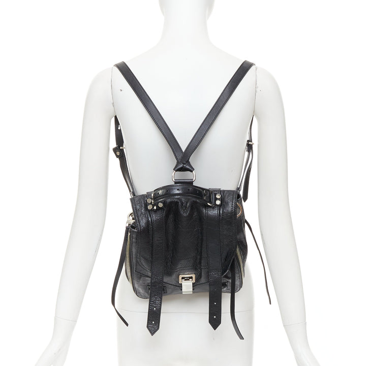 rare PROENZA SCHOULER PS1 black textured leather silver hardware small backpack