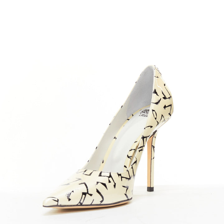 JIMMY CHOO ERIC HAZE Poggy black graphics pearl leather pumps EU38.5