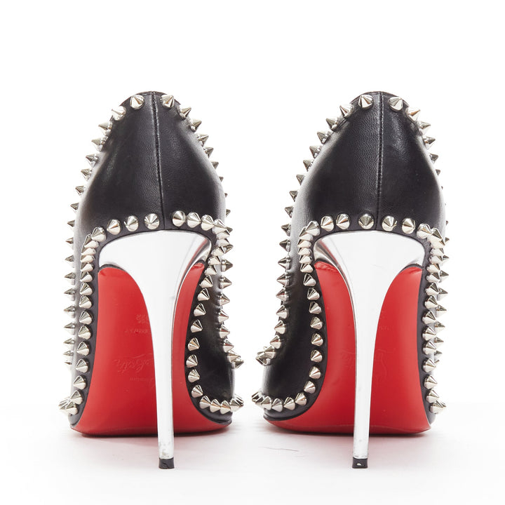 CHRISTIAN LOUBOUTIN Dorispiky black silver punk spike stud round pump EU36.5